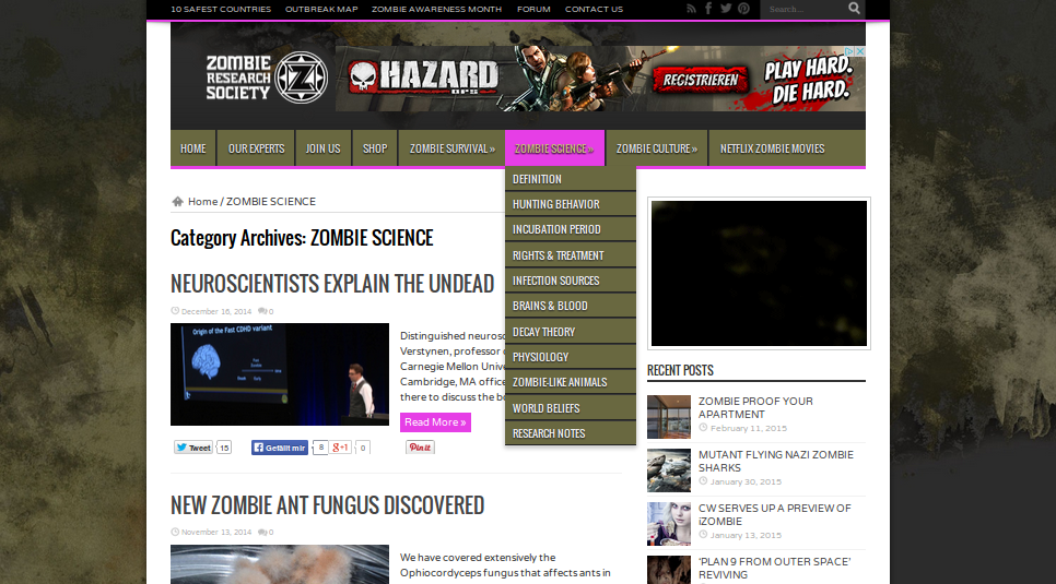 Site "Zombie Research Society", Screenshot (c) 2015 http://zombieresearch.org